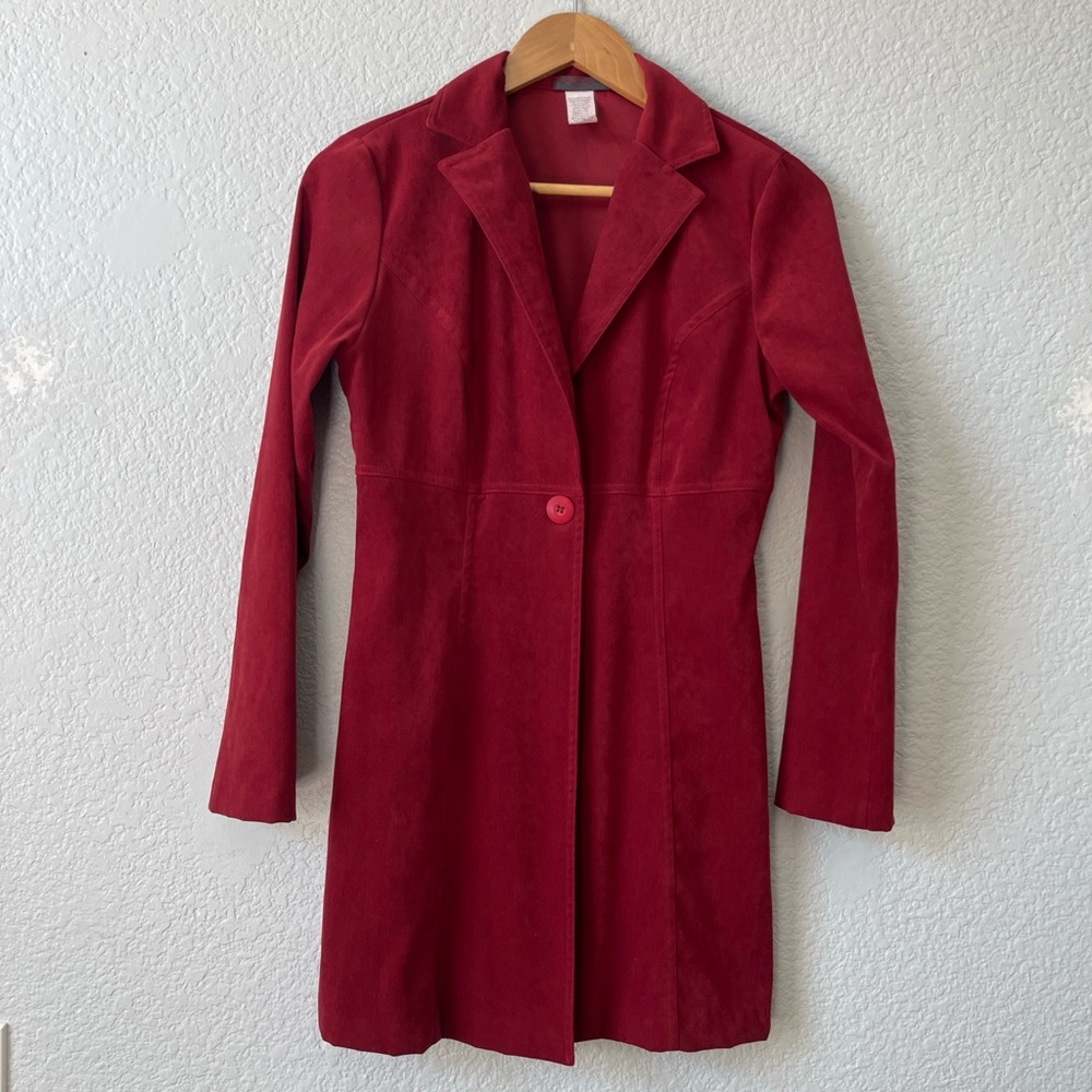 Women's Red Long Single-Button Coat